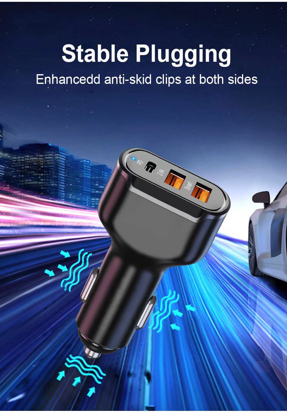 Fast Charge 30W 3.0 Car Charger 3 USB Ports Power Adapter Cigarette Lighter Socket