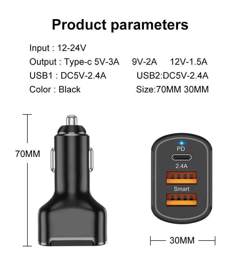 Fast Charge 30W 3.0 Car Charger 3 USB Ports Power Adapter Cigarette Lighter Socket