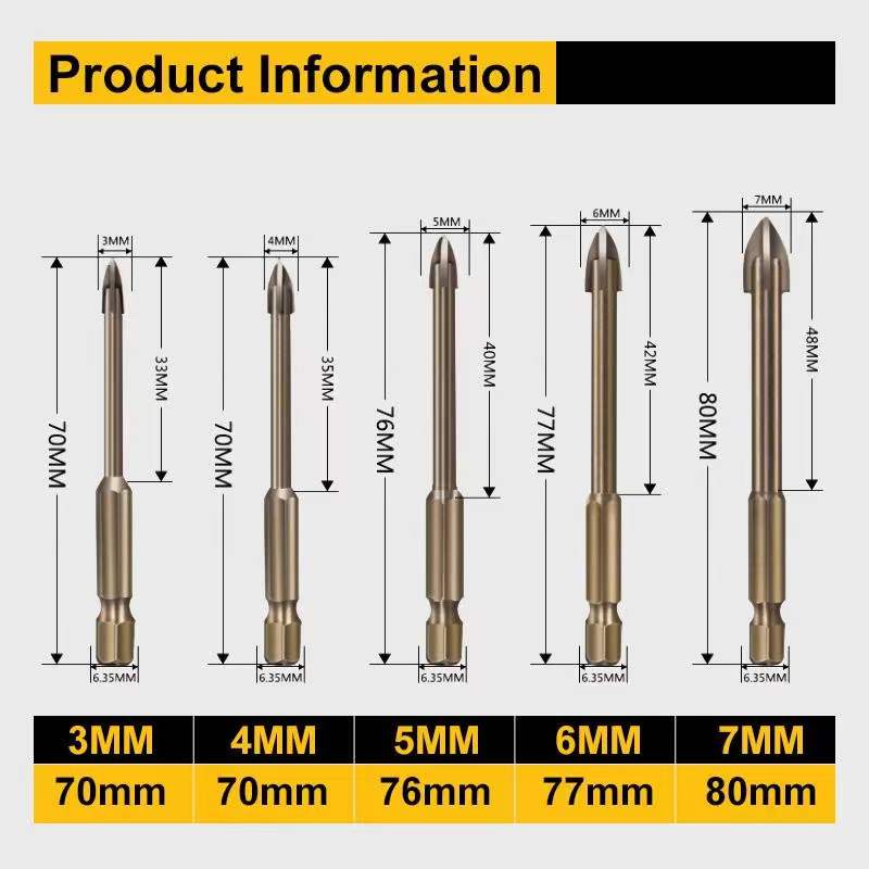 5Pcs Universal Efficient Drilling Tool Multifunctional Cross Alloy Drill Bit