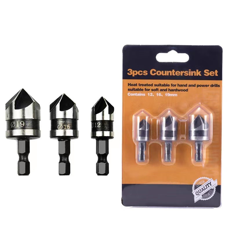 3Pcs Hex Countersink Boring Bore Quick Change Drill Bit Tool Set for Wood Metal