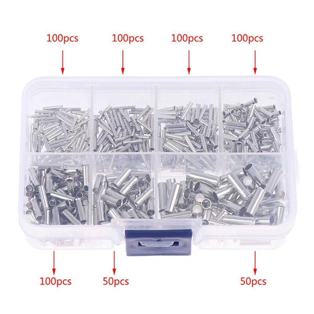 600PCS 0.5mm²-6mm² Copper Bare Wire Splice Terminals Uninsulated Ferrules Crimp Connectors