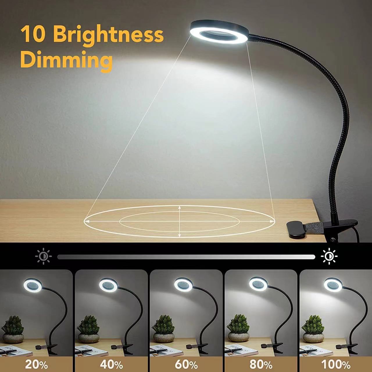 USB Desk Reading Lamp 3 Temperature 10 Gear Tattoo LED Light Lamp Magnify Glass