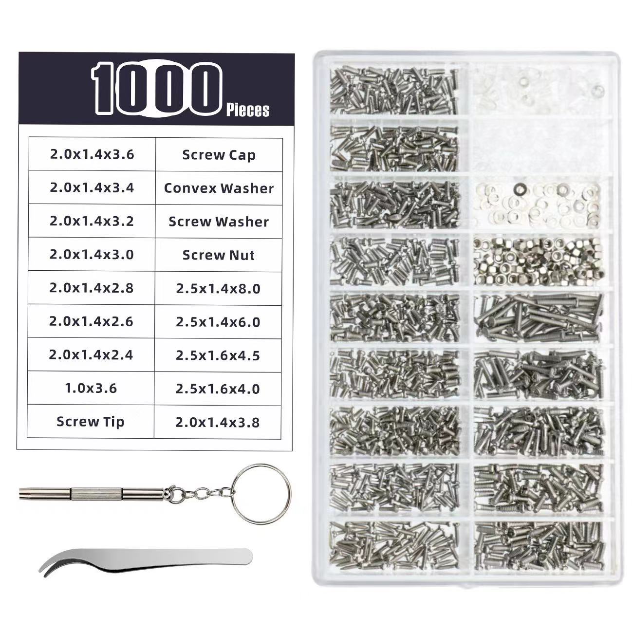 1000pc Mini Micro Eyeglass Glasses Watch Mobile Screwdriver Screw Nut Repair Kit