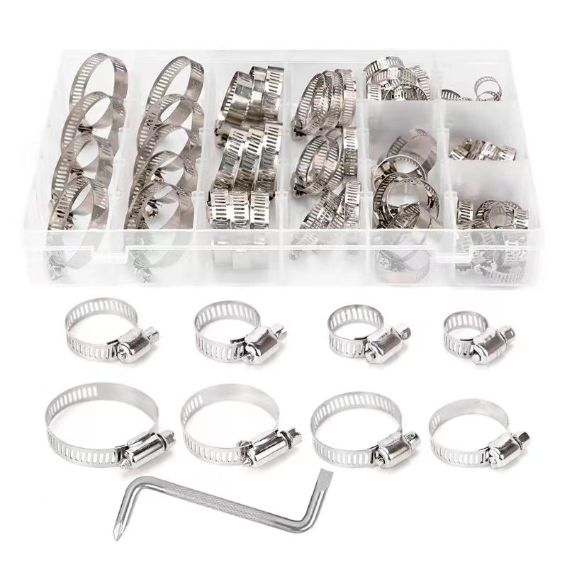 61X Stainless Steel Hose Clamps Clips Adjustable Range Worm Gear Pipe Clamp Kit