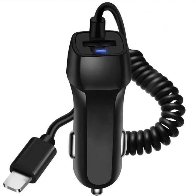 USB Car Charger Dual USB Adapter with Cable For Type C