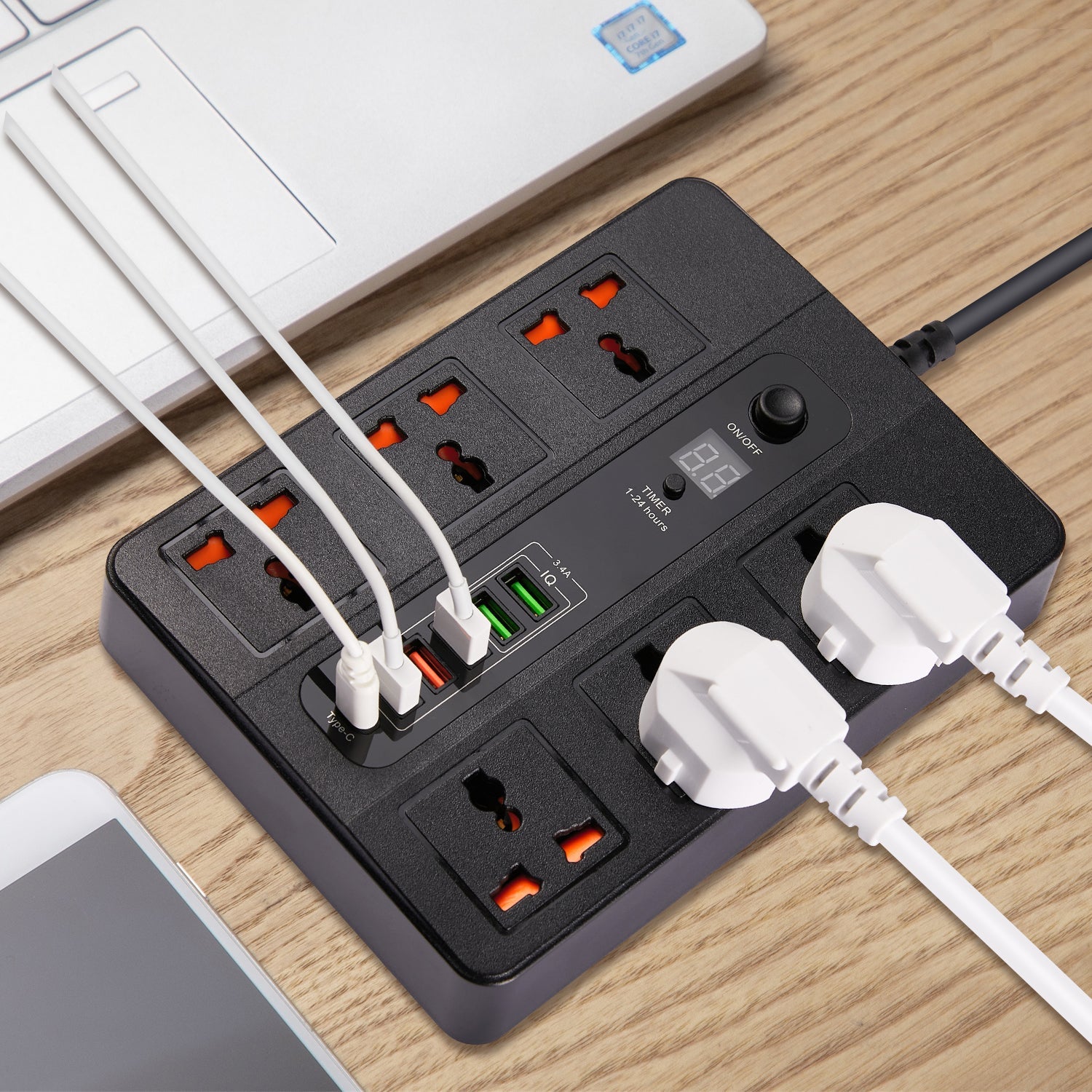 OEM Intelligent 6 Way USB A/USB Type C Charging Ports Power Board Surge Protected USB charger Power Strip