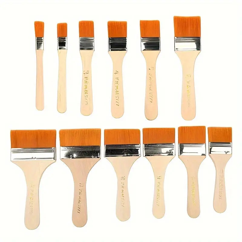 12pcs/Set High Quality Nylon Oil Painting Brush For Painting Art Easy To Clean Wooden Cleaning Brush