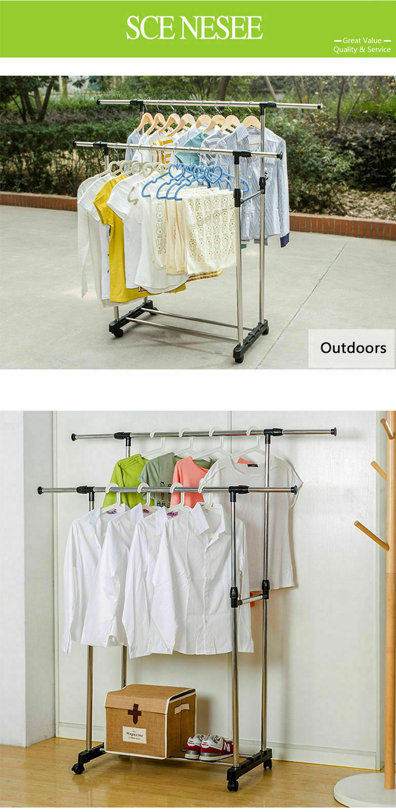 Adjustable Double Stainless Clothes Rack