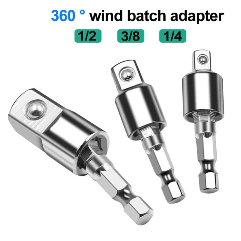 1/2" 1/4" 3/8" Socket Adaptor Set Driver Hex Shank Drill Bits Impact Driver 360°