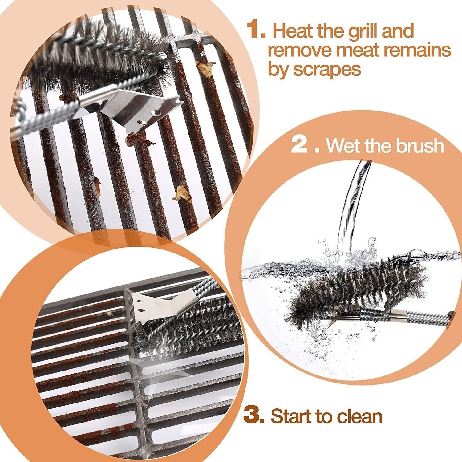 BBQ Grill Brush Scraper Cleaning Stainless Steel Cleaner Scrubber Scraper Tool