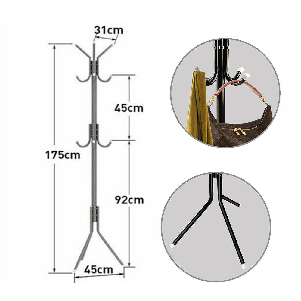 Metal Tree Style 12 Hooks 3-Tier Hat Clothes Rack