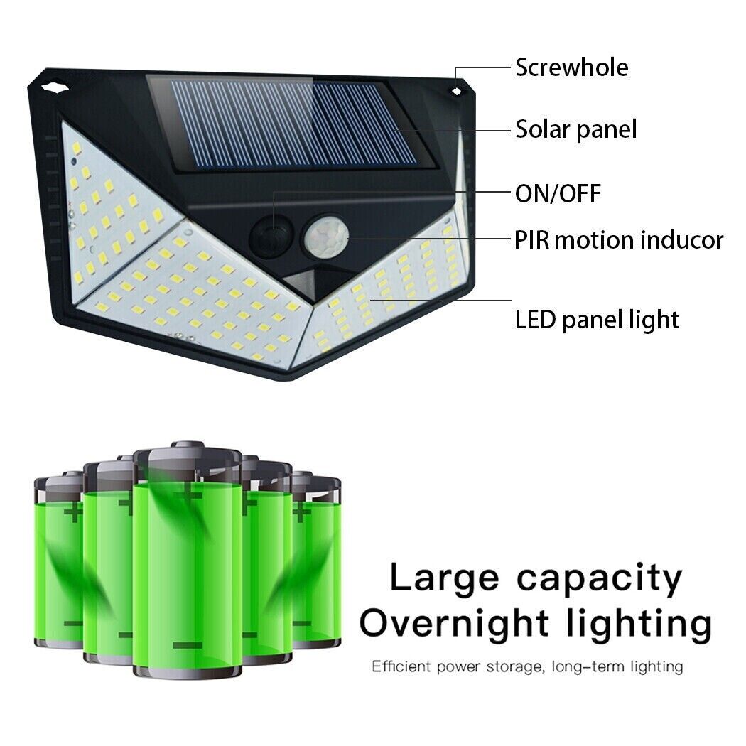 100LED Solar Powered PIR Motion Sensor Light Garden Outdoor Security Lights