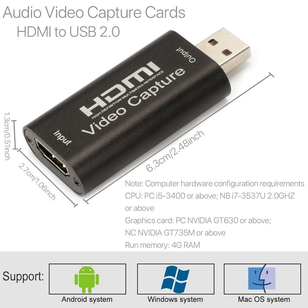 HDMI to USB 3.0 Video Capture Card for 1080P Video Recorder Game Live Streaming