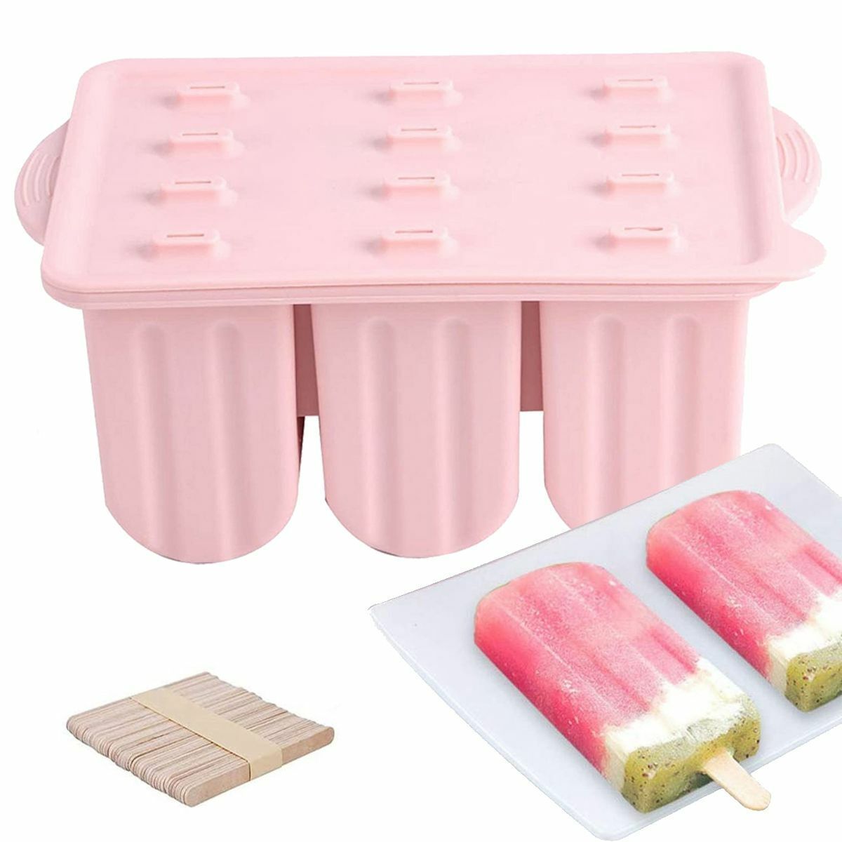 Silicone Ice Cream Mould Block 12 Frozen Molds Icy Pole Jelly Popsicle Maker