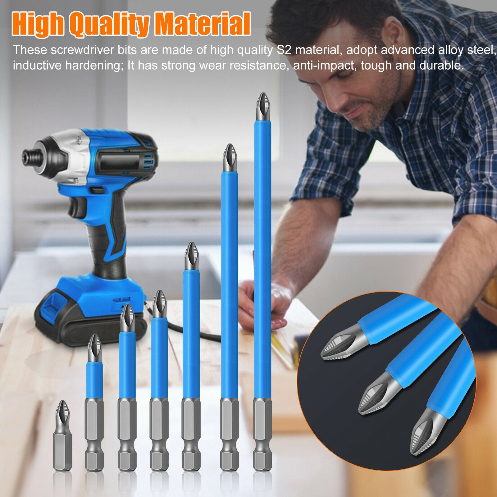 7Pcs Magnetic Anti-Slip Drill Bit PH2 Cross Head Screwdriver Set Tool