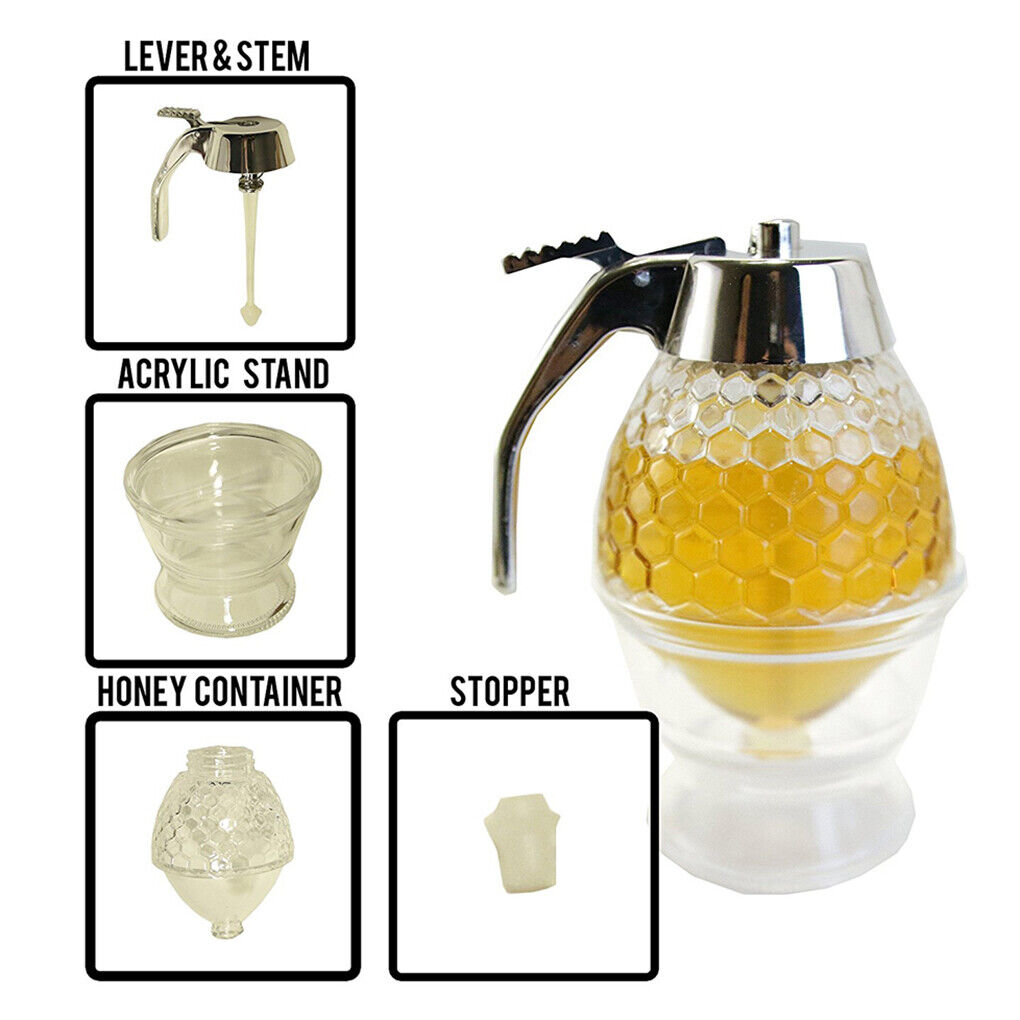 Retro Premium Honey Syrup Dispenser Pot Jar Bee Hive Trigger Stand Kitchen Tool