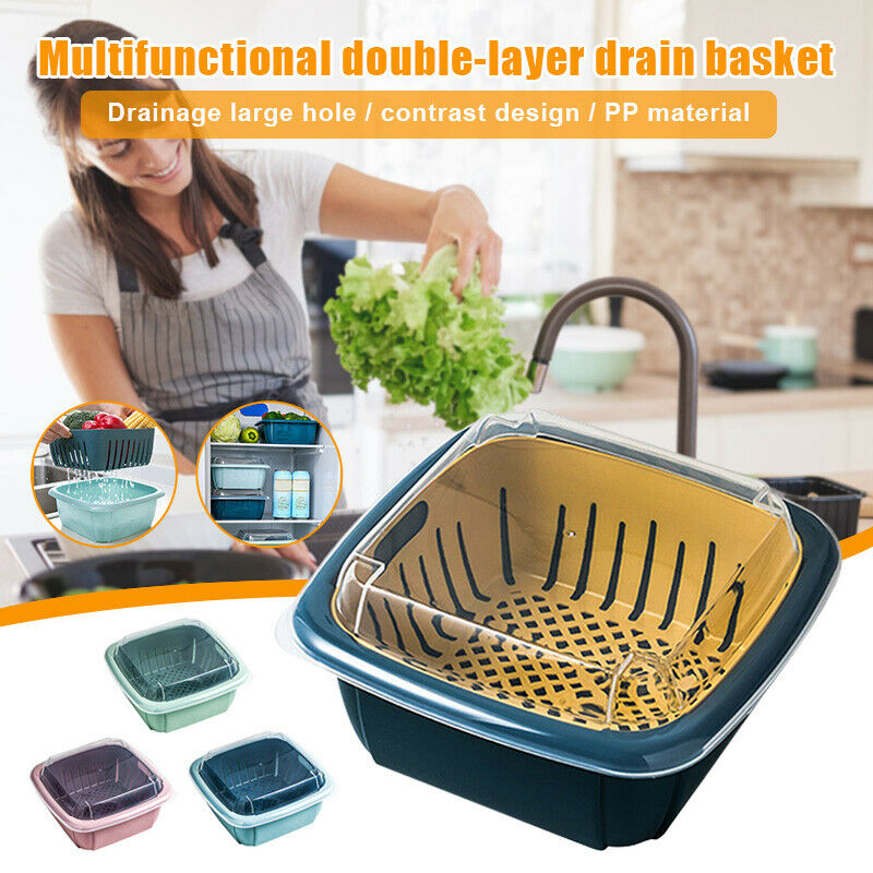 Multifunction Double-layer Drain Basket With Lid Container