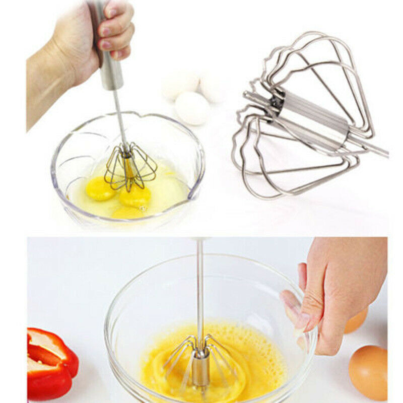 Stainless Steel Whisk Egg Beater Wisk Manual Self Turning Wire Milk Kitchen Tool