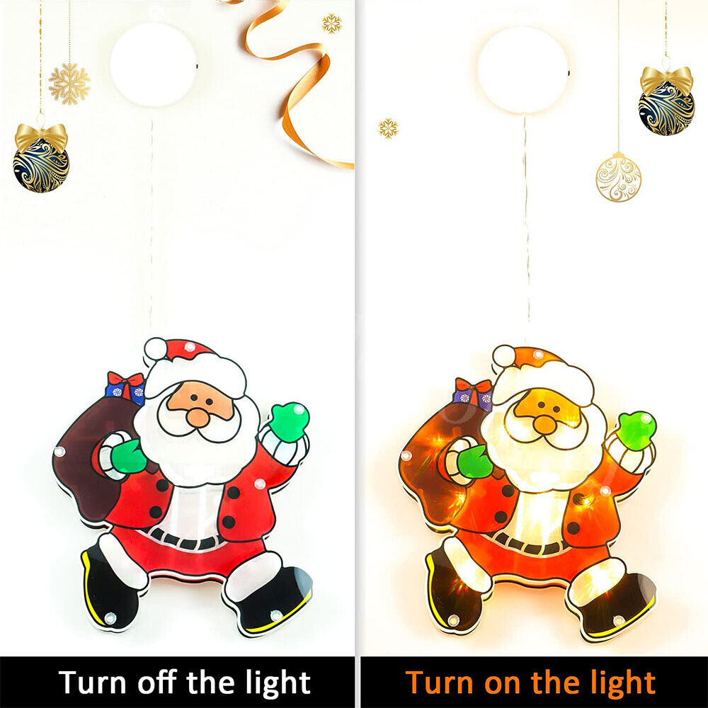 Santa Claus Christmas Window Hanging Lights Xmas Atmosphere Scene Festive Deco