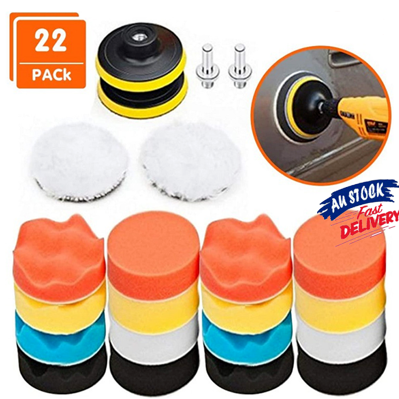 22Pcs 3inch Buffing Pads Sponge Woolen Waxing Buffing Pad Kit Drill Adapter