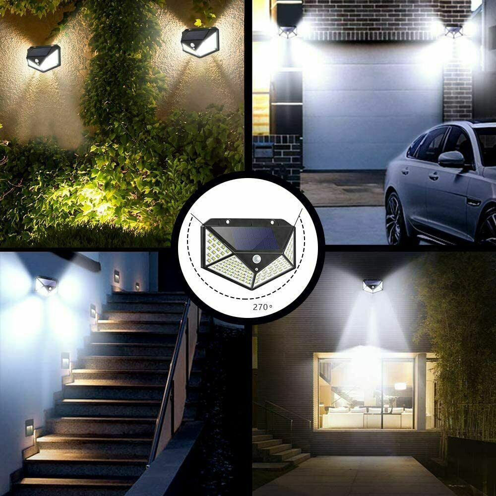 100LED Solar Powered PIR Motion Sensor Light Garden Outdoor Security Lights