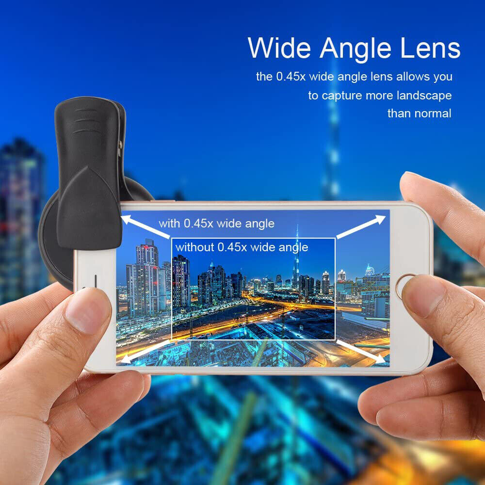 0.45X Wide Angle 12.5X Macro HD Camera Lens Clip-on For iPhone Samsung