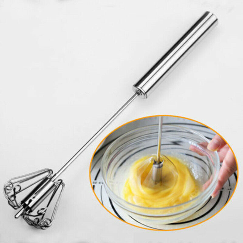 Stainless Steel Whisk Egg Beater Wisk Manual Self Turning Wire Milk Kitchen Tool