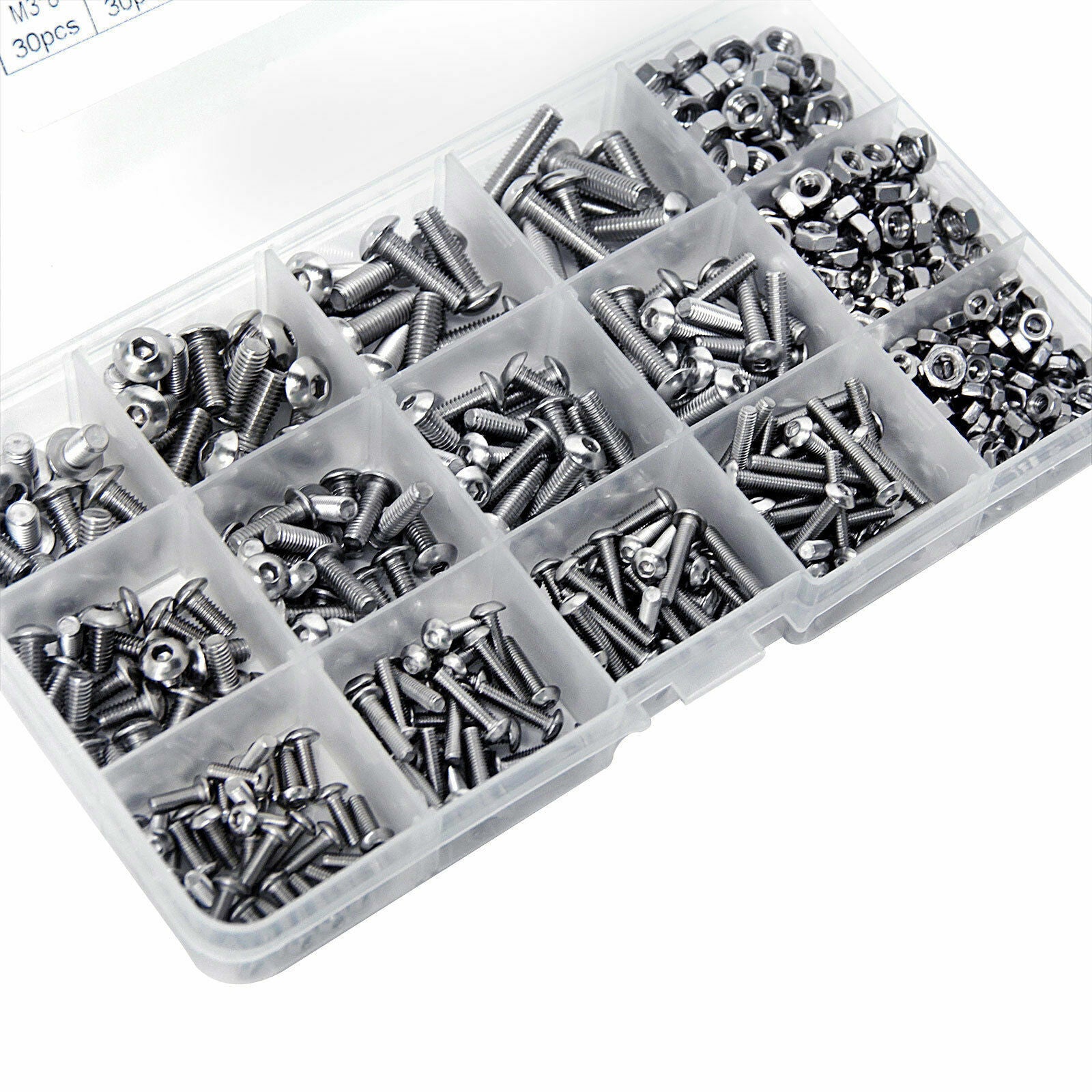 500pc Stainless Steel Hex Socket Button Head Bolts Screws Nuts Kit