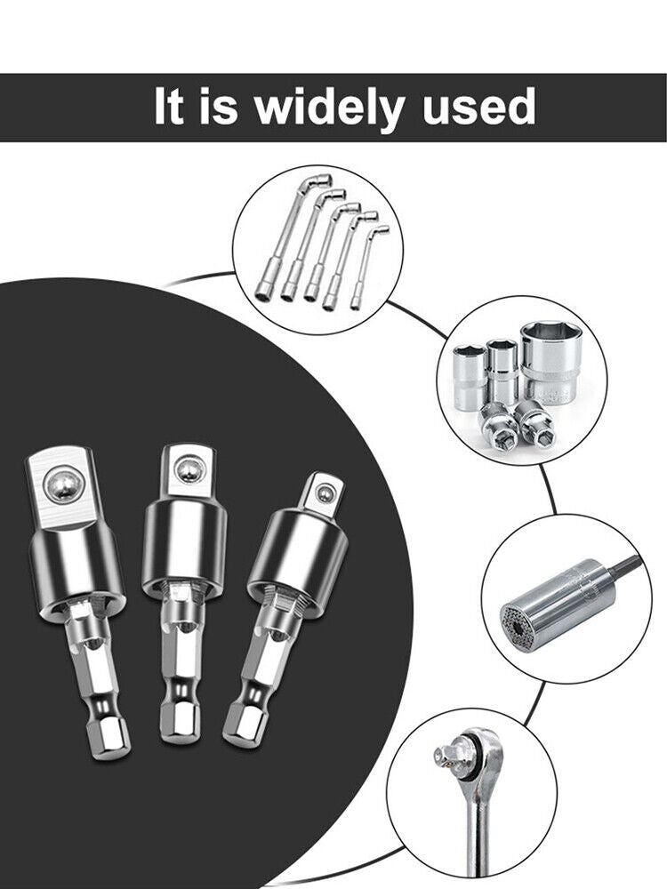 1/2" 1/4" 3/8" Socket Adaptor Set Driver Hex Shank Drill Bits Impact Driver 360°