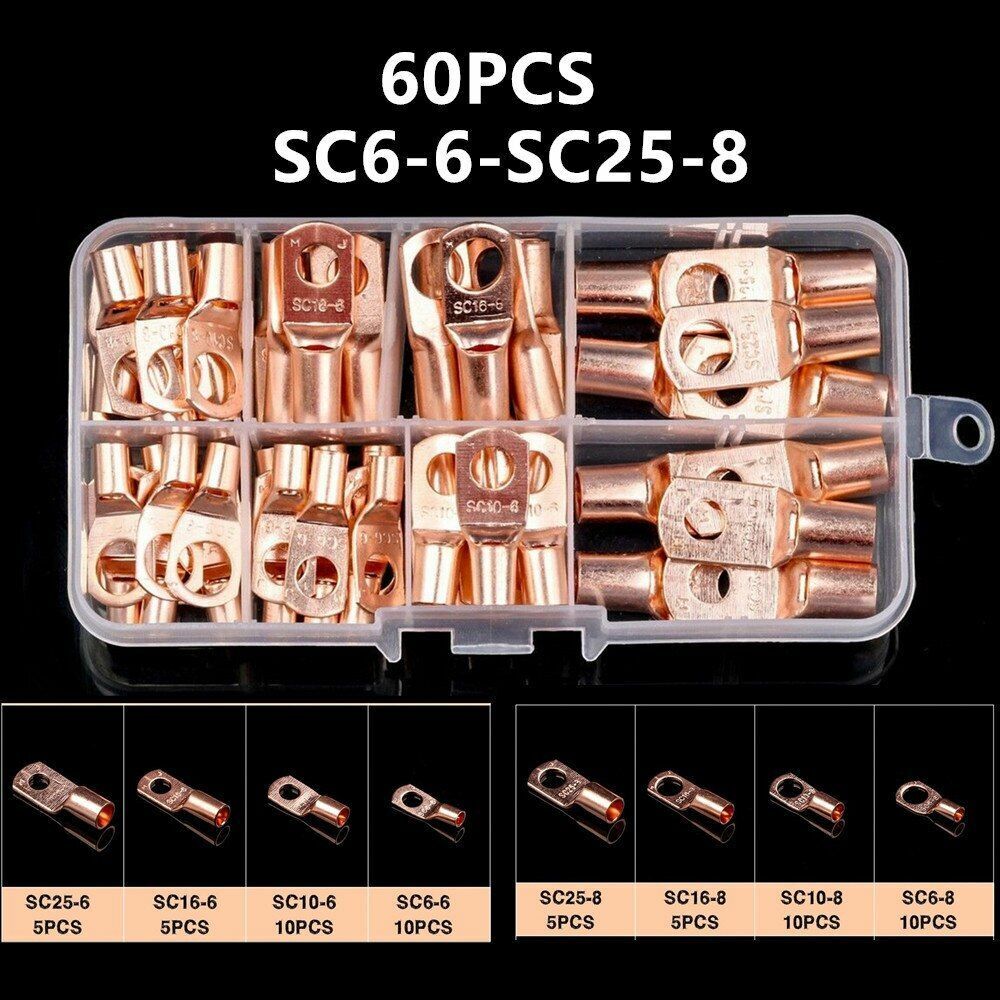 60PCS Assorted Car Auto Copper Ring Lug Terminals Wire Bare Cable Crimp Connectors Kit