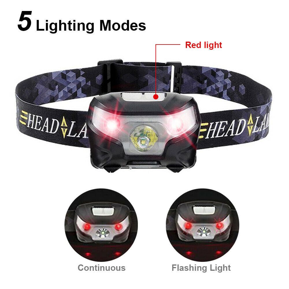 Waterproof Head Torch LED Headlamp Flashlight USB Rechargeable Camping Fish CREE