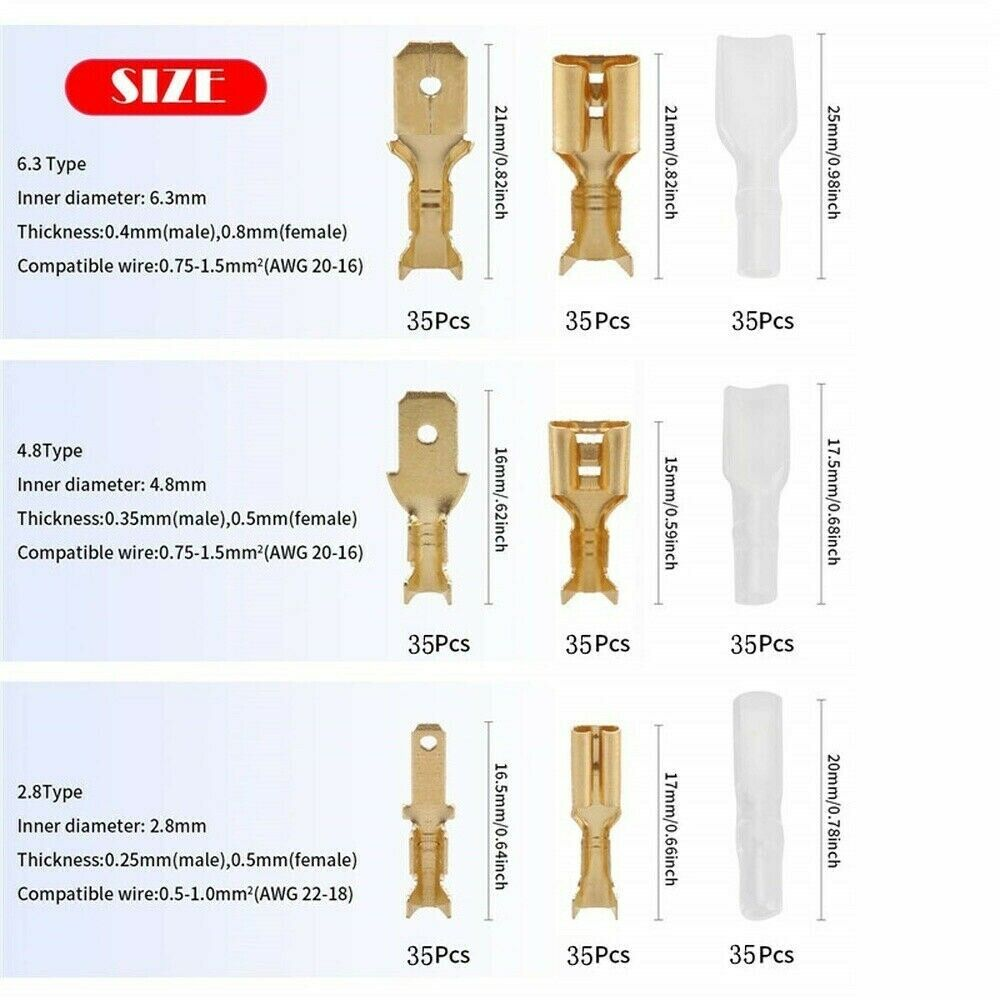 315PCS Male Female Spade Terminal Crimp Connector Assortment kit 2.8/4.8/6.3mm