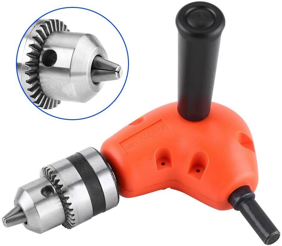 90° Degree Right Angle Drill Attachment 1/4" Drive Adapter With Chuck Key