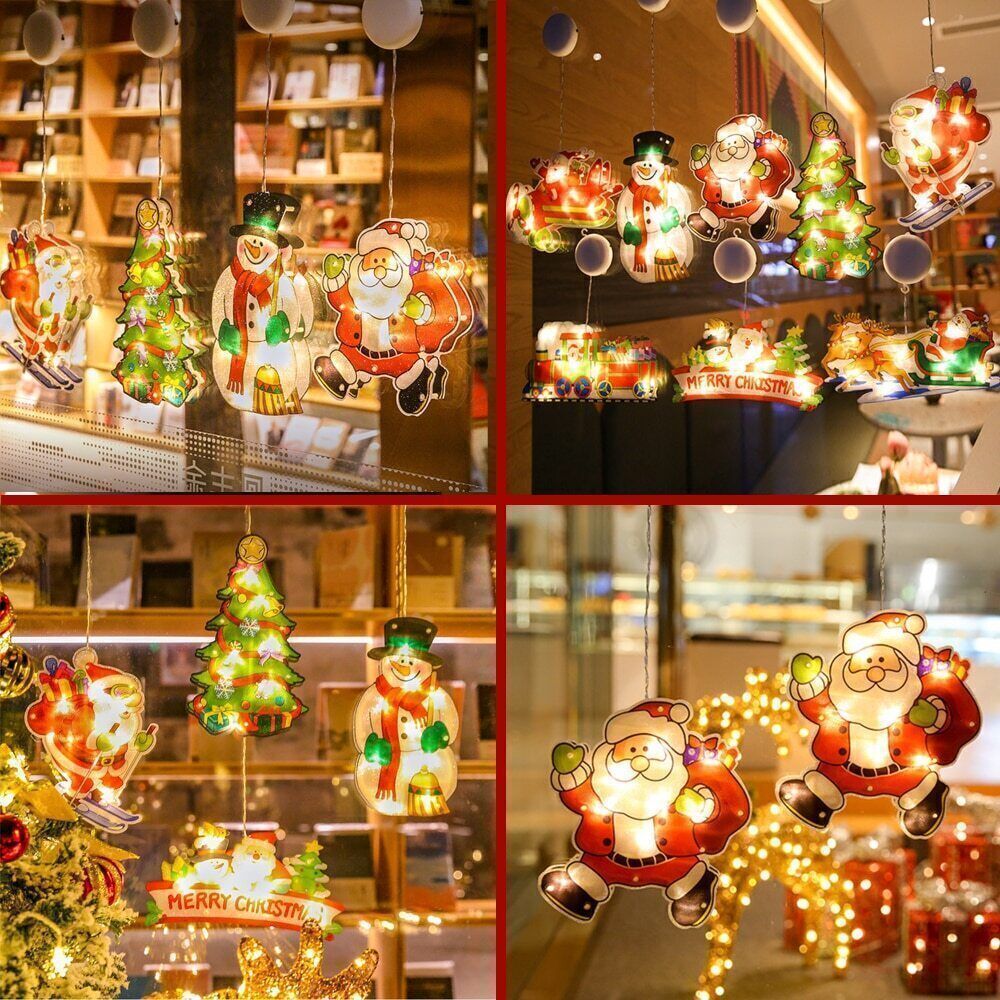 Santa Claus Christmas Window Hanging Lights Xmas Atmosphere Scene Festive Deco