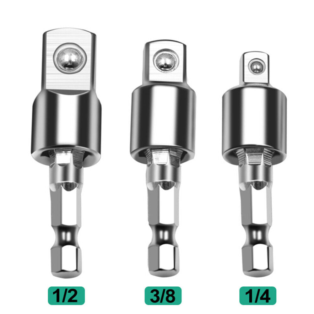 1/2" 1/4" 3/8" Socket Adaptor Set Driver Hex Shank Drill Bits Impact Driver 360°