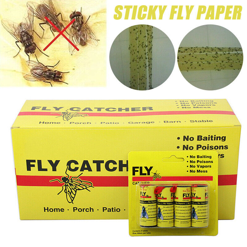 4Pcs Rolls Insect Bug Fly Paper Catcher Trap Ribbon Strip Sticky Tape Flies