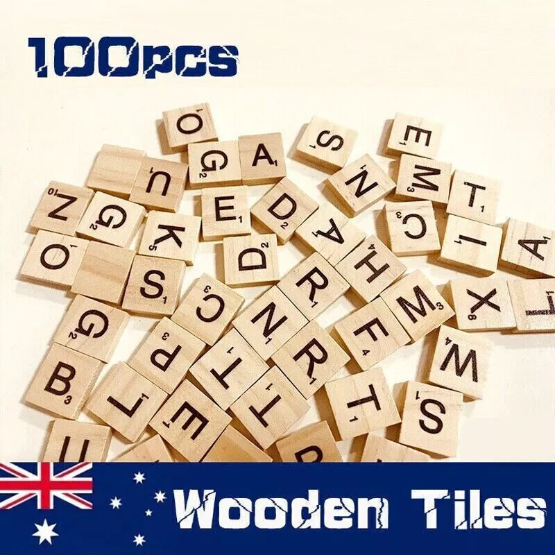 100pcs Wooden Alphabet Scrabble Tiles Set Crafts Wood Coasters Crossword Game Letters