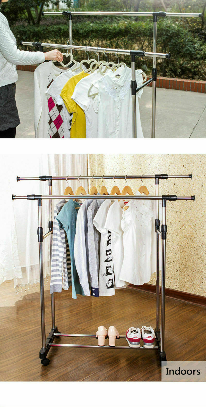 Adjustable Double Stainless Clothes Rack