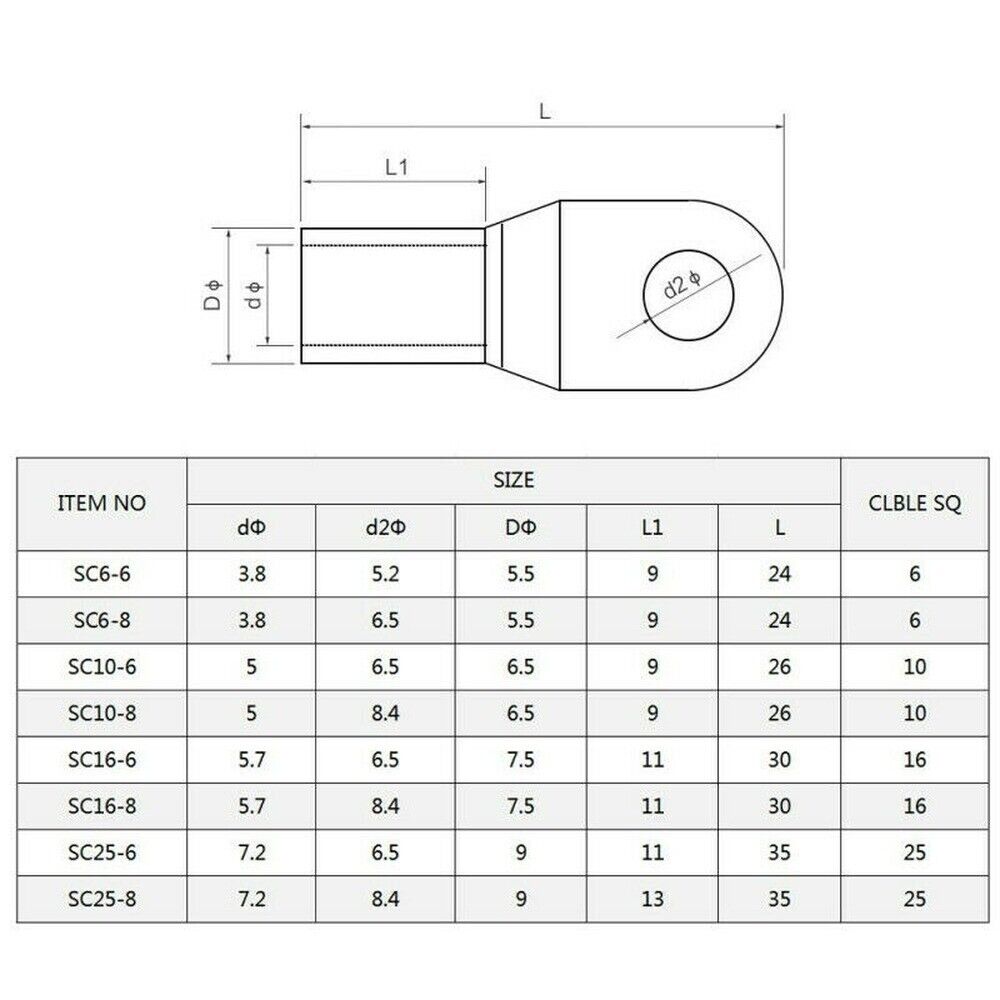 60PCS Copper Battery Cable End Eyelet Ring Lug Terminal Connector Wire Crimp