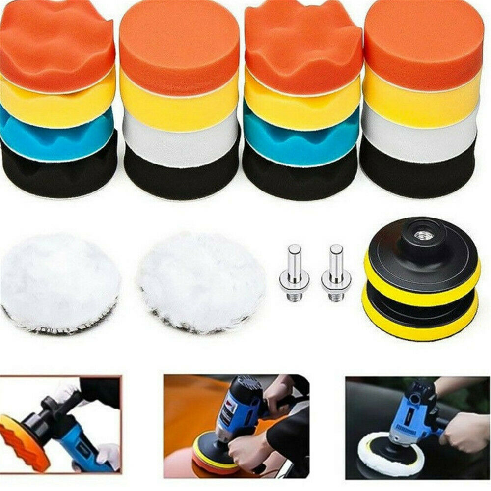 22Pcs 3inch Buffing Pads Sponge Woolen Waxing Buffing Pad Kit Drill Adapter