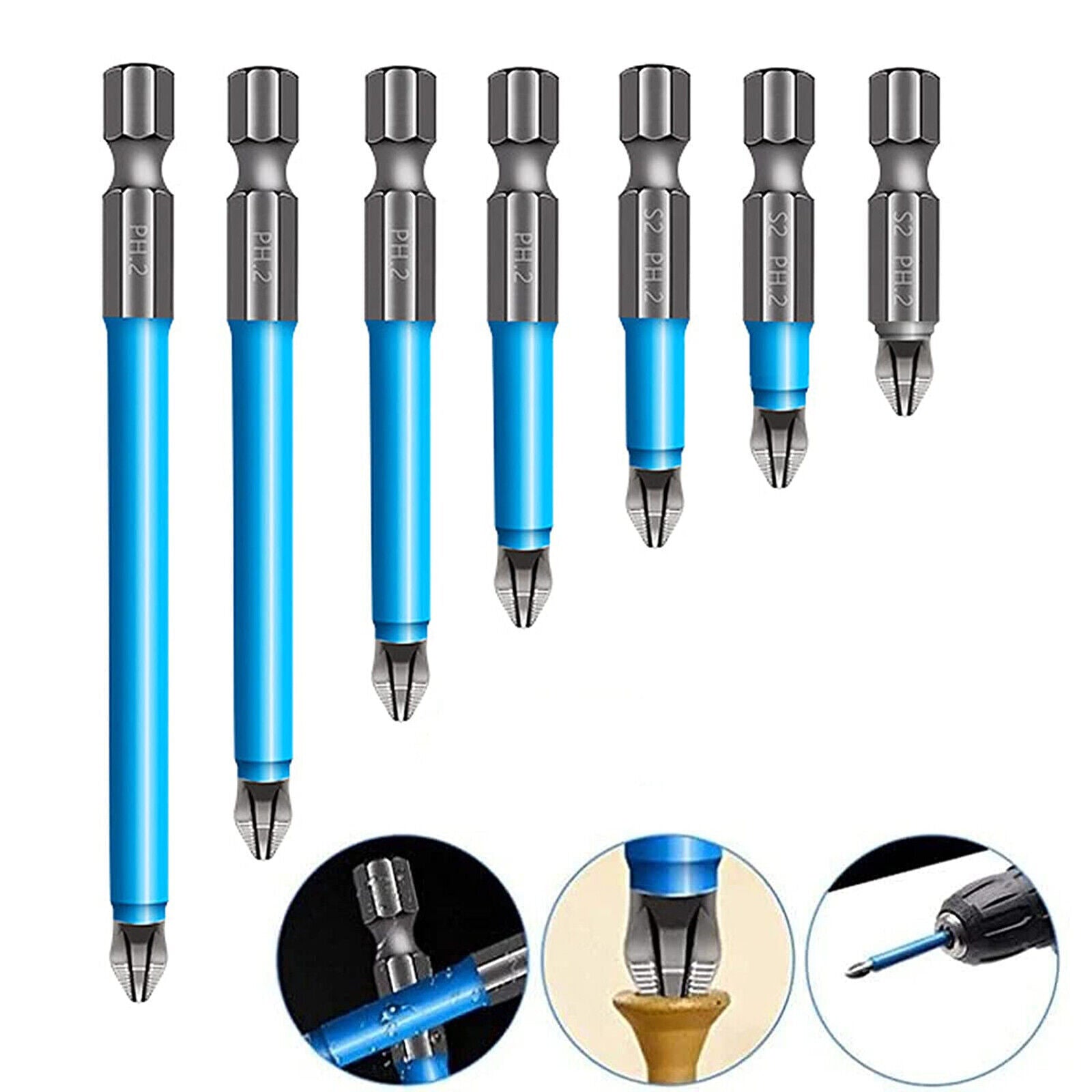 7Pcs Magnetic Anti-Slip Drill Bit PH2 Cross Head Screwdriver Set Tool