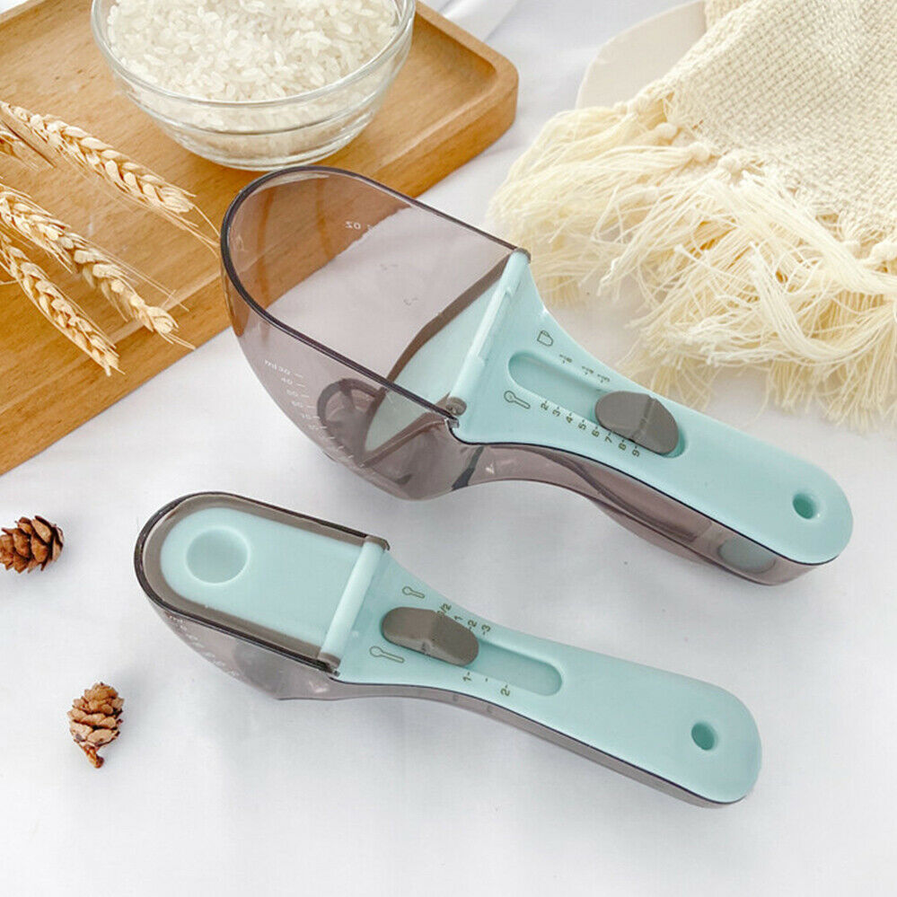 2pcs Baking Plastic Kitchen Scale Gauge Scoop Adjustable Measuring Spoons