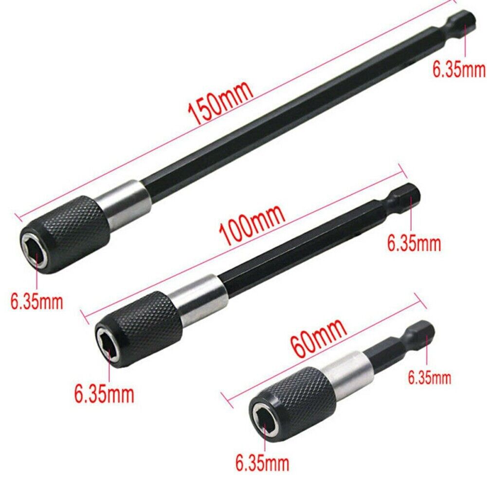 3pcs Hex Self Locking Extension Extender 60 100 & 150mm Magnetic Shaft Drill Bit