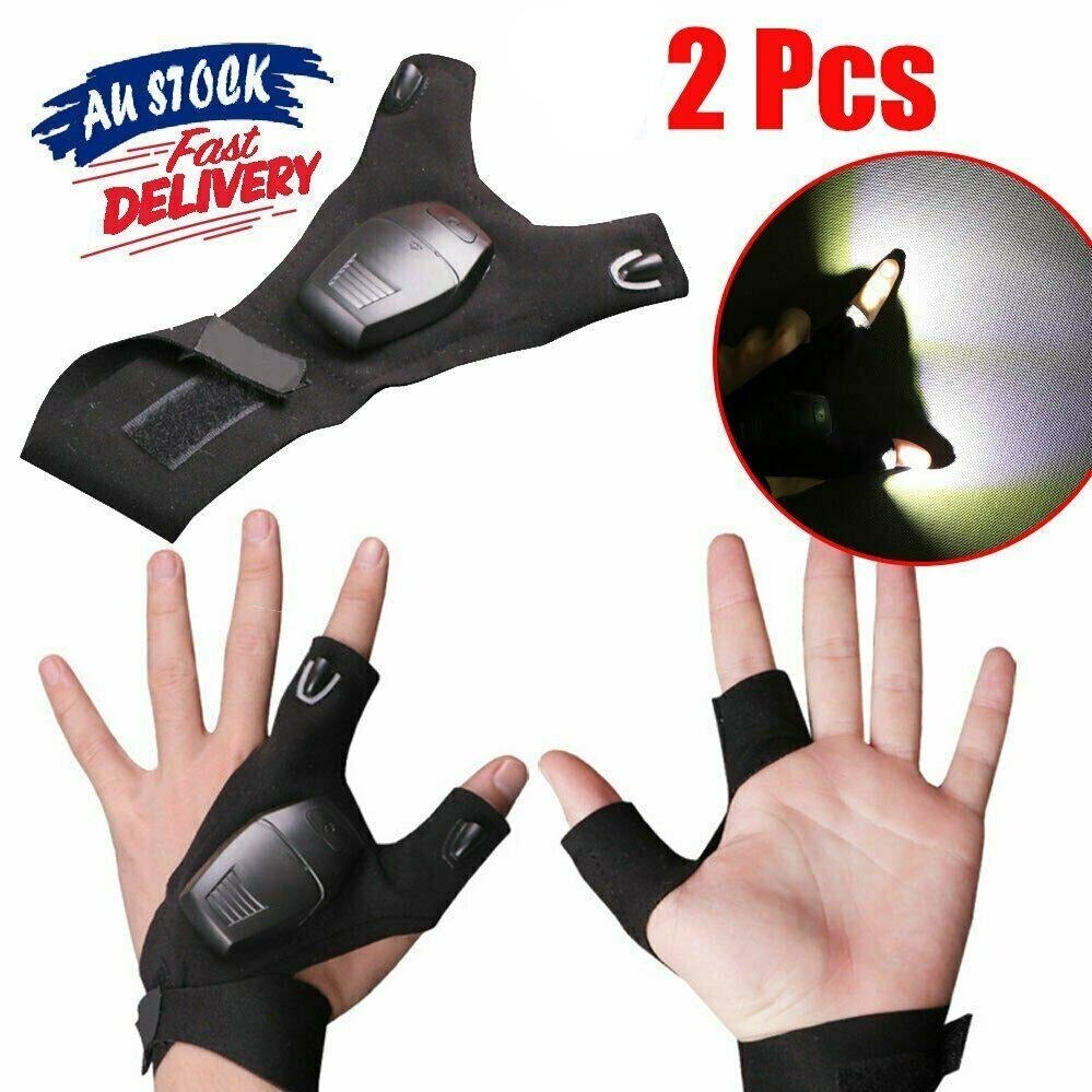 2pcs Finger Glove with LED Light Flashlight Gloves Outdoor Gear Rescue Night Fishing