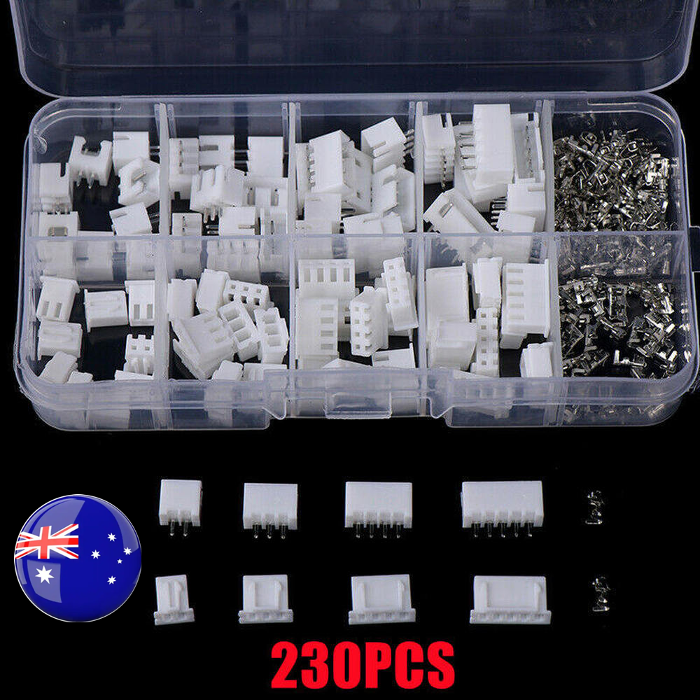 230pc JST-XH Kit 2/3/4/5Pin XH2.54mm Metric Pitch Terminal Header Connectors