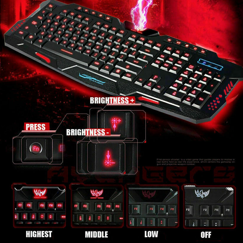 Free shipping- 3 Color LED Backlight Gaming Keyboard