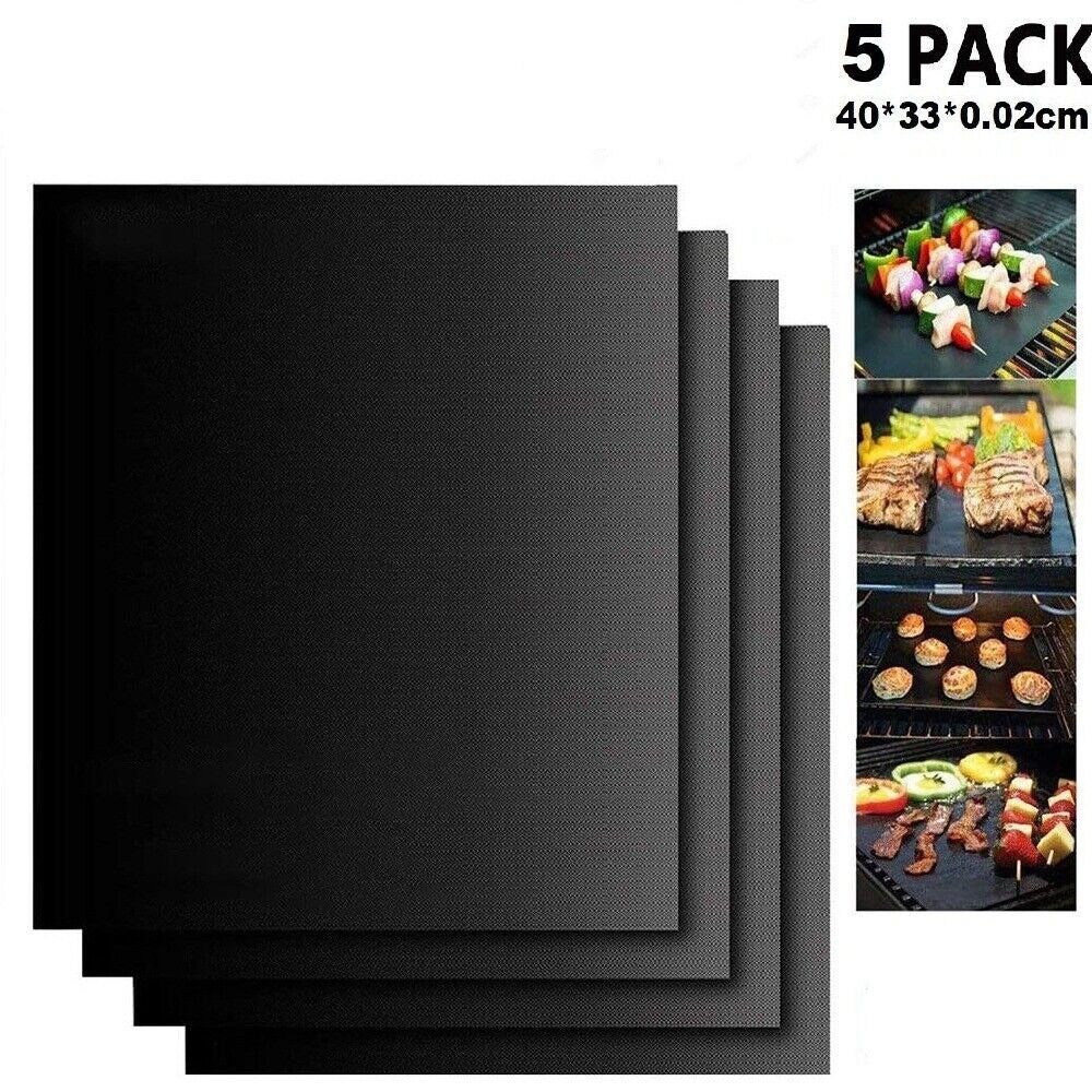 5x BBQ Grill Mats Reusable Baking Cooking Sheet Non-Stick Teflon Barbecue Pad