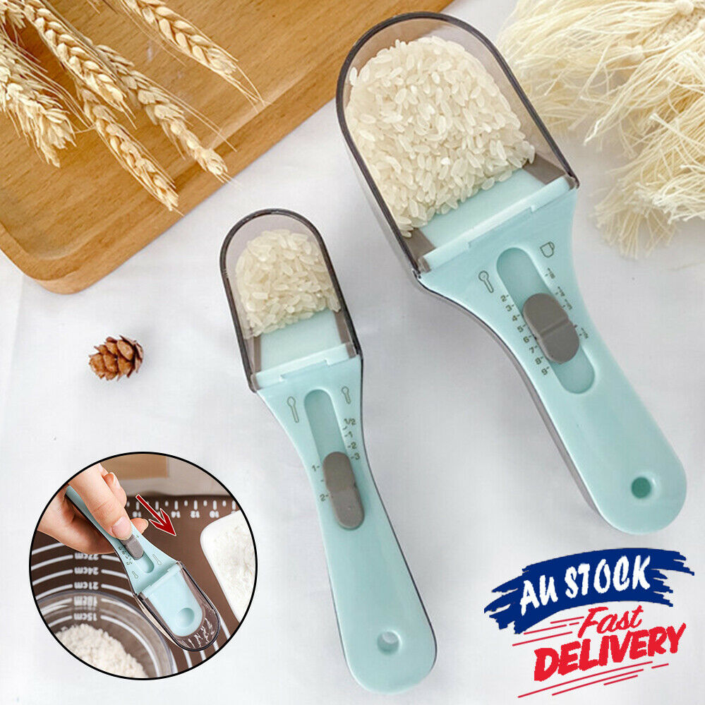 2pcs Baking Plastic Kitchen Scale Gauge Scoop Adjustable Measuring Spoons