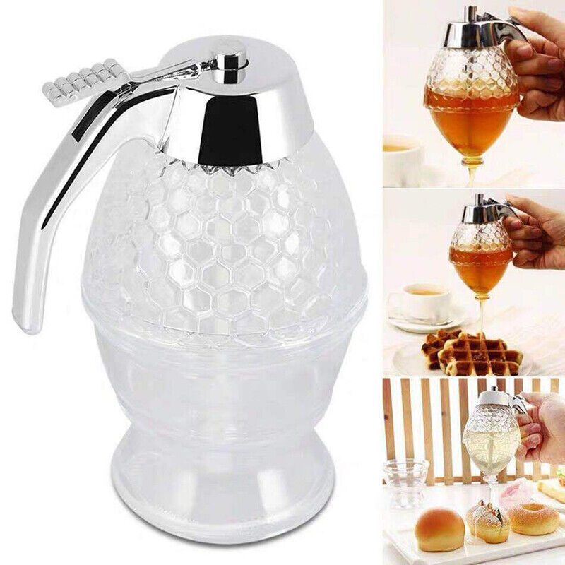 Retro Premium Honey Syrup Dispenser Pot Jar Bee Hive Trigger Stand Kitchen Tool