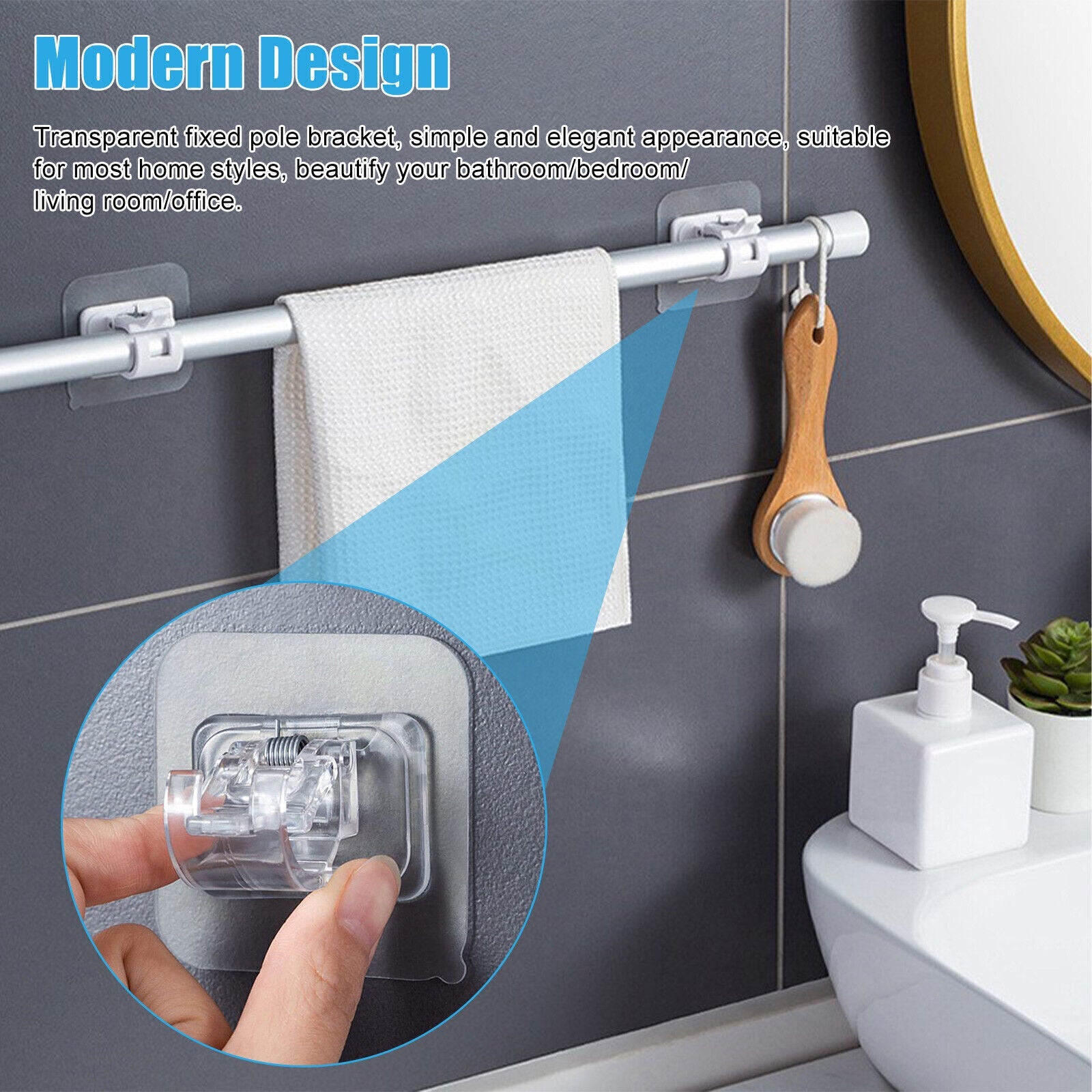 2Pcs Self Adhesive Adjustable Curtain Rod Holder Clamp Hooks Rods Bracket Rack